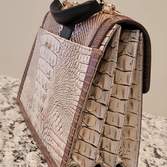 Brahmin Hallie Timeless Taupe Skein Handbag Satchel - Picture 6 of 9